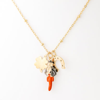Gold Italian Horn Charm Necklace: Good Luck Amulet
