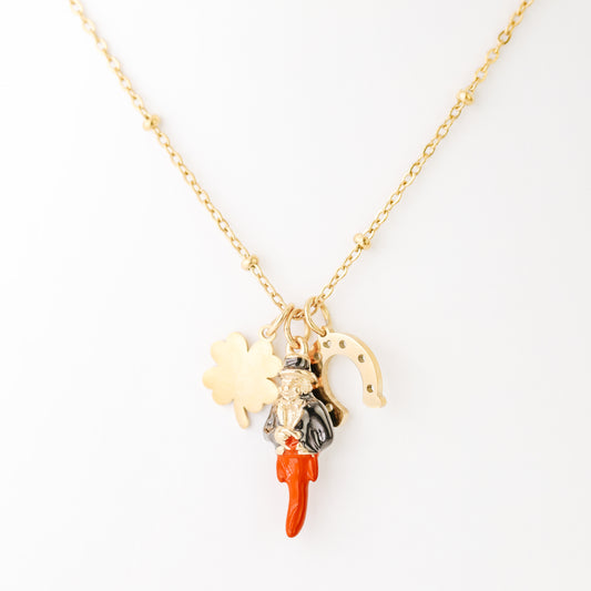 Gold Italian Horn Charm Necklace: Good Luck Amulet
