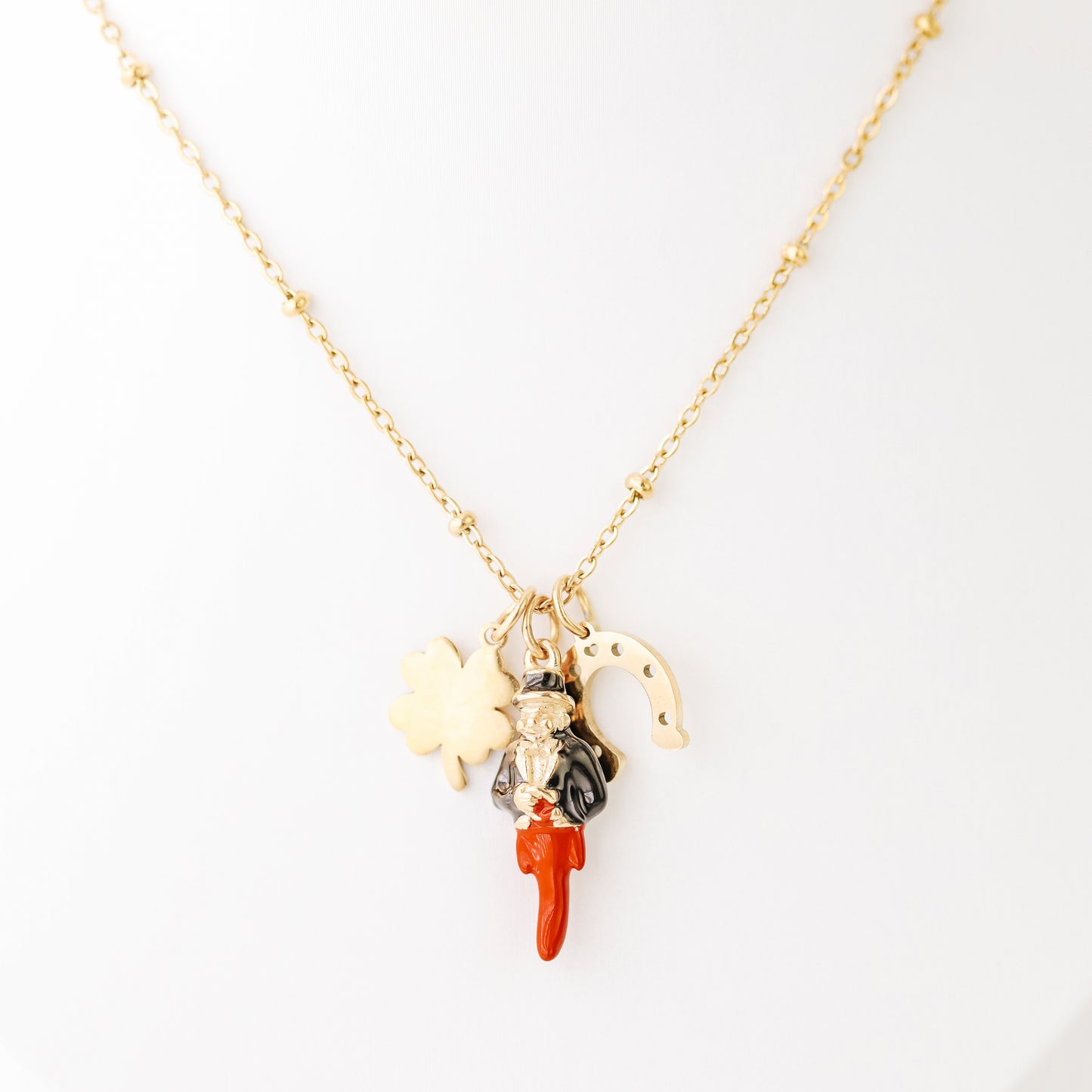 Gold Italian Horn Charm Necklace: Good Luck Amulet
