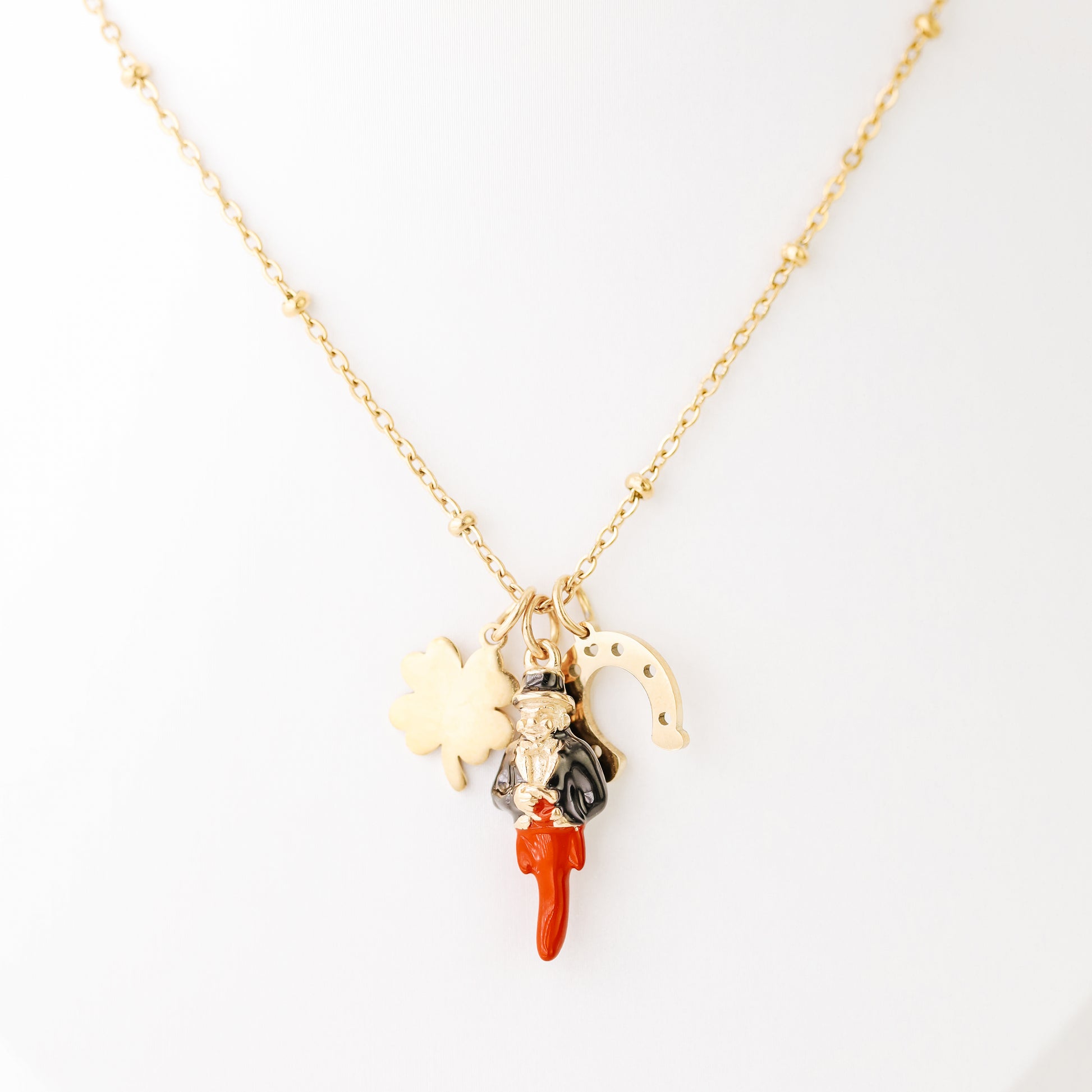 Gold Italian Horn Charm Necklace: Good Luck Amulet
