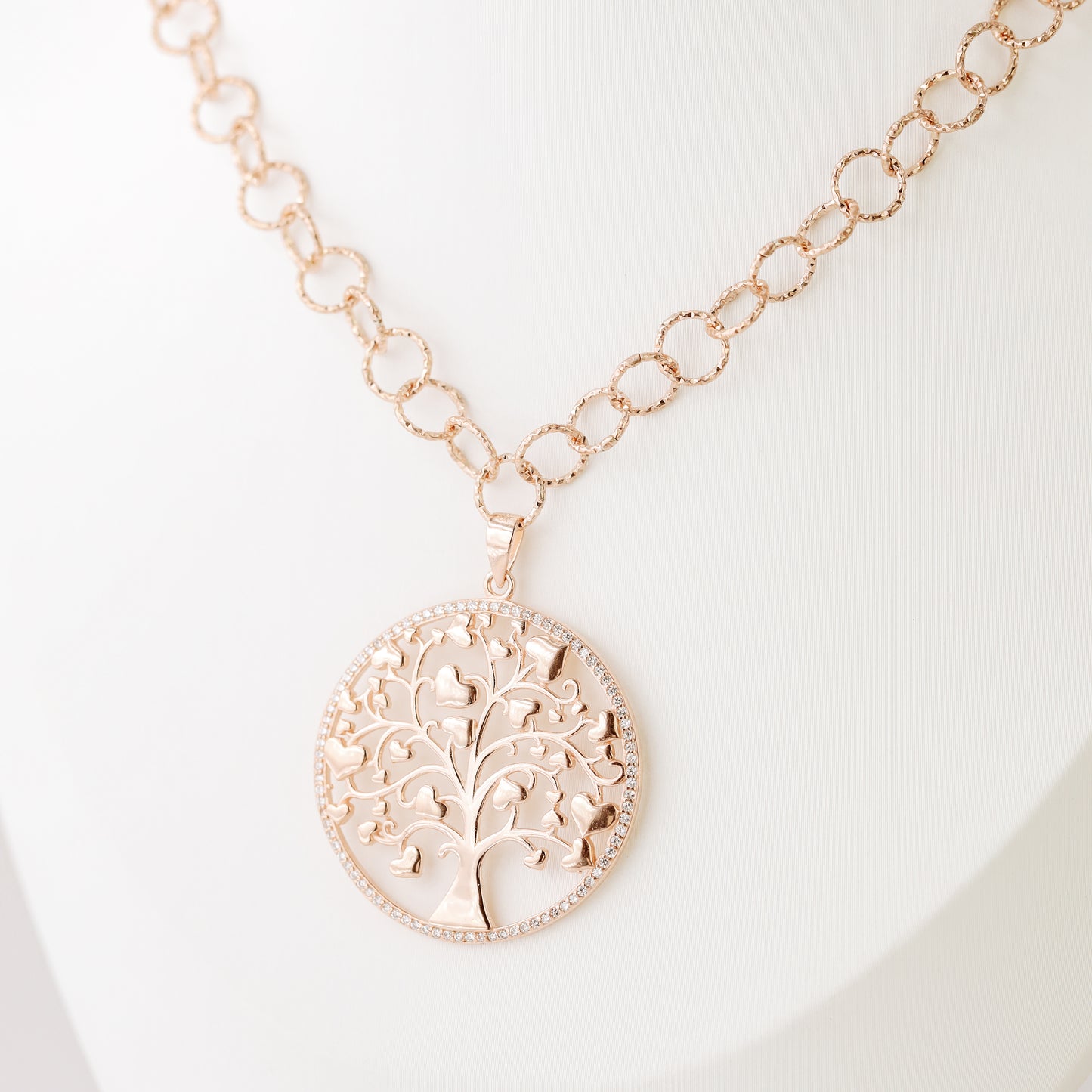 Tree of Life with Hearts Necklace, Rose Gold Tree Necklace, Dainty Pave Tree of Life Pendant, Family Tree Necklace, Mother's Day Gift