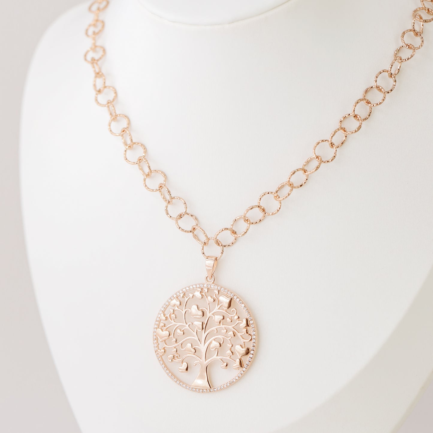 Tree of Life with Hearts Necklace, Rose Gold Tree Necklace, Dainty Pave Tree of Life Pendant, Family Tree Necklace, Mother's Day Gift