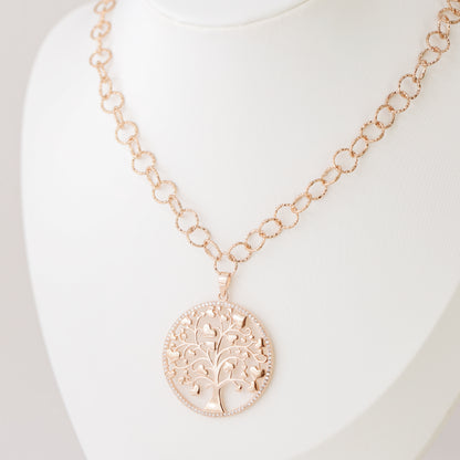 Tree of Life with Hearts Necklace, Rose Gold Tree Necklace, Dainty Pave Tree of Life Pendant, Family Tree Necklace, Mother's Day Gift