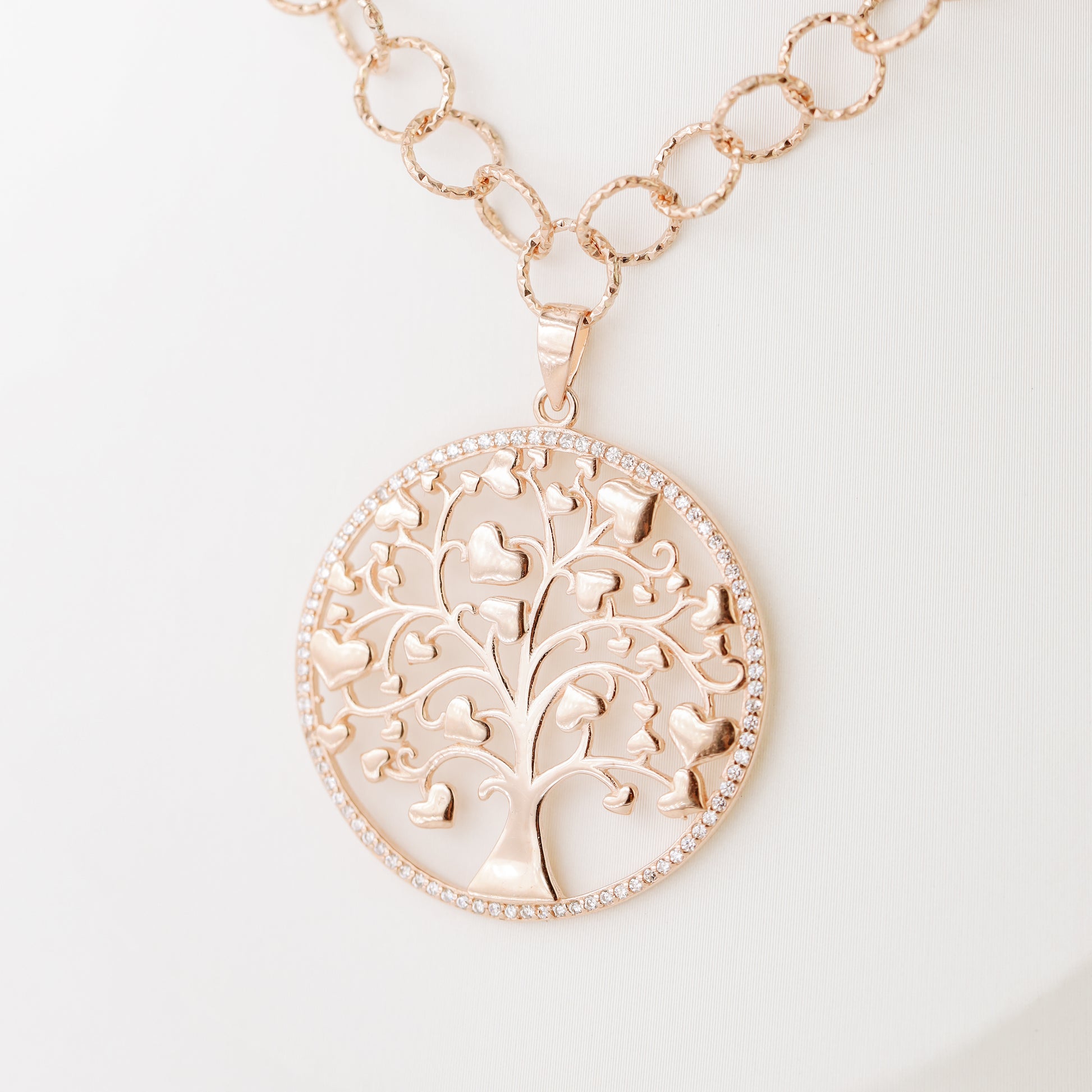 Tree of Life with Hearts Necklace, Rose Gold Tree Necklace, Dainty Pave Tree of Life Pendant, Family Tree Necklace, Mother's Day Gift