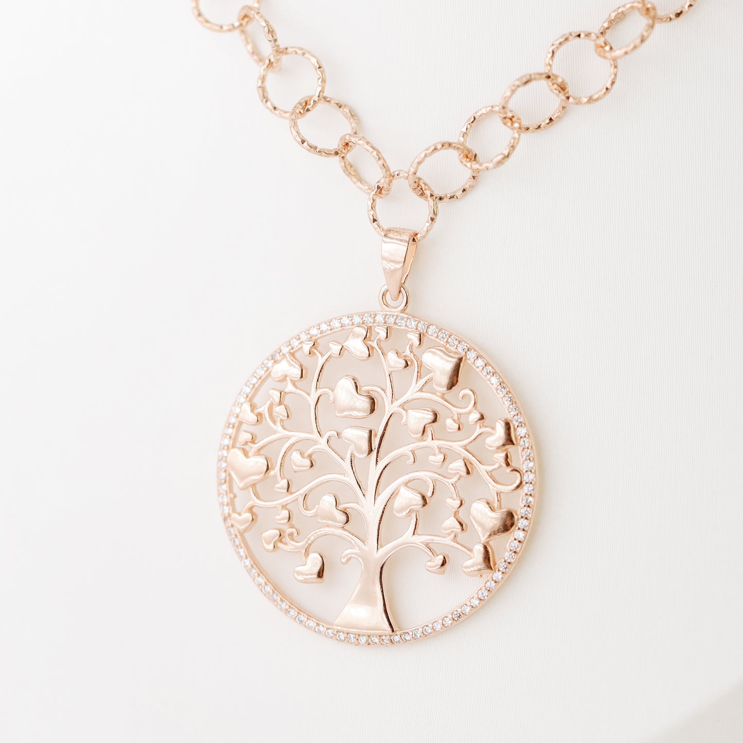 Tree of Life with Hearts Necklace, Rose Gold Tree Necklace, Dainty Pave Tree of Life Pendant, Family Tree Necklace, Mother's Day Gift