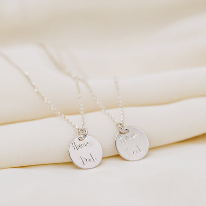 Personalized Sterling Silver Disc Necklace: Engraved Name Coin