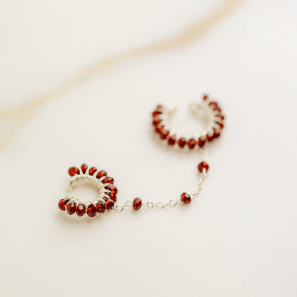 Dainty & Minimalist Cz Conch and Helix Ear Cuff Earrings, Cherry Red Ear Cuff
