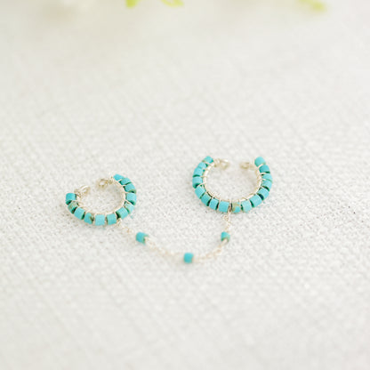 Dainty & Minimalist Turquoise Aulite Conch and Helix Ear Cuff Earrings