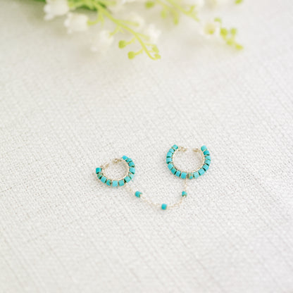 Dainty & Minimalist Turquoise Aulite Conch and Helix Ear Cuff Earrings