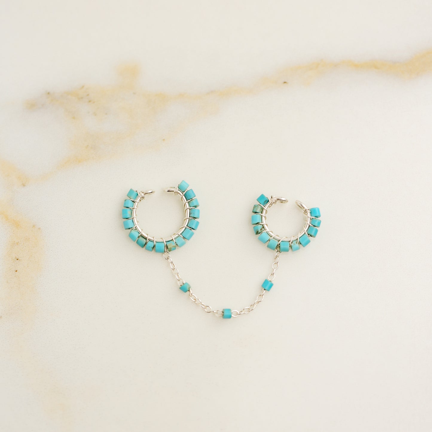 Dainty & Minimalist Turquoise Aulite Conch and Helix Ear Cuff Earrings