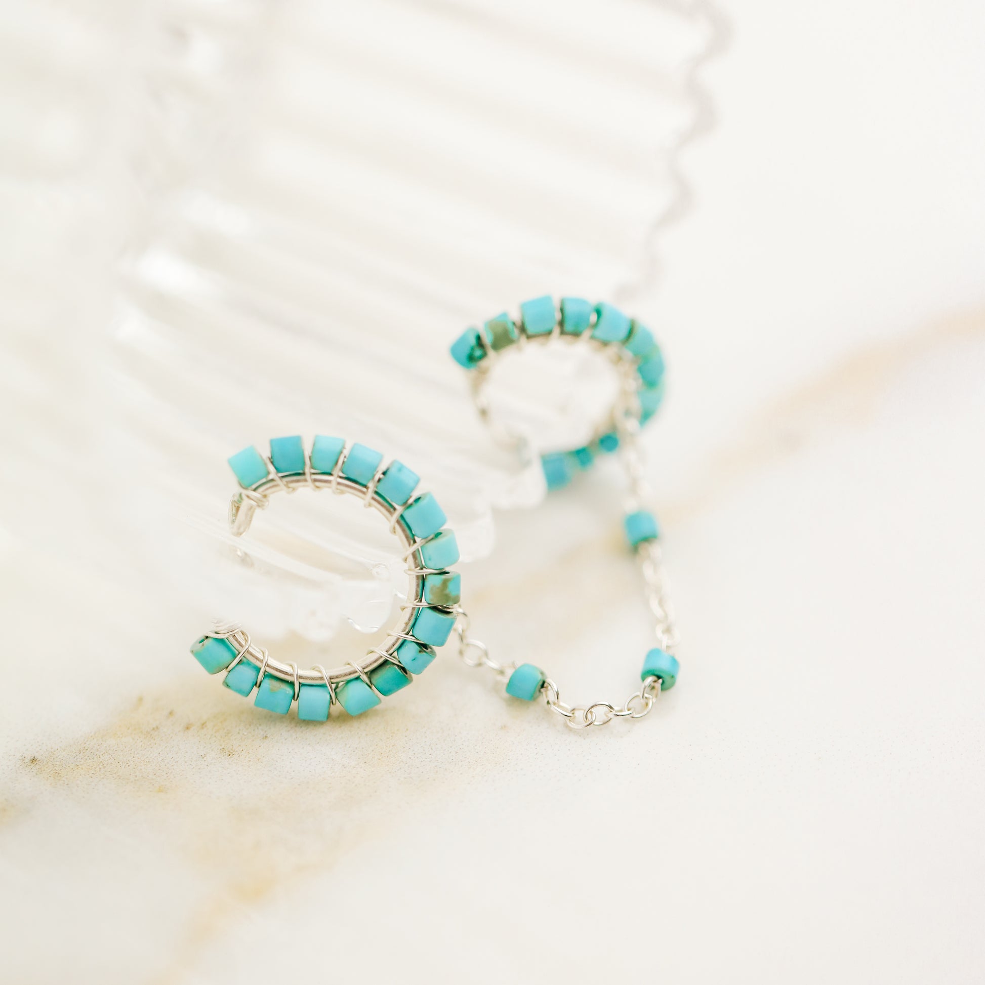 Dainty & Minimalist Turquoise Aulite Conch and Helix Ear Cuff Earrings