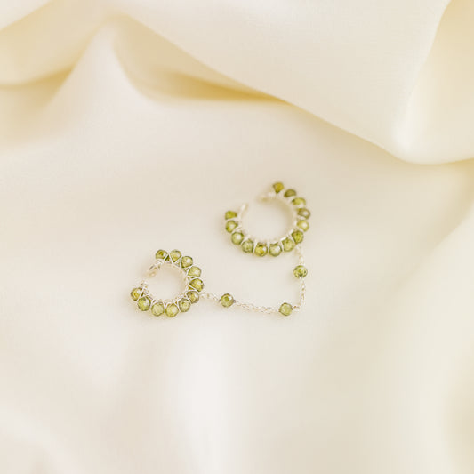 Dainty & Minimalist Cz Conch and Helix Ear Cuff Earrings, Cz Green Ear Cuff