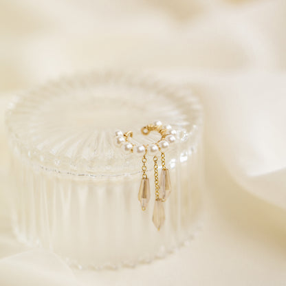 Dainty Pearl Ear Cuffs, Gold Filled Ear Climbers, Crystals and Pearls Tassel Ear Cuff, No Piercing Ear Wrap, Pearl Dangle Ear Cuffs