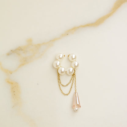 Dainty Pearl Ear Cuffs, Gold Filled Ear Climbers, Crystals and Pearls Tassel Ear Cuff, No Piercing Ear Wrap, Pearl Dangle Ear Cuffs