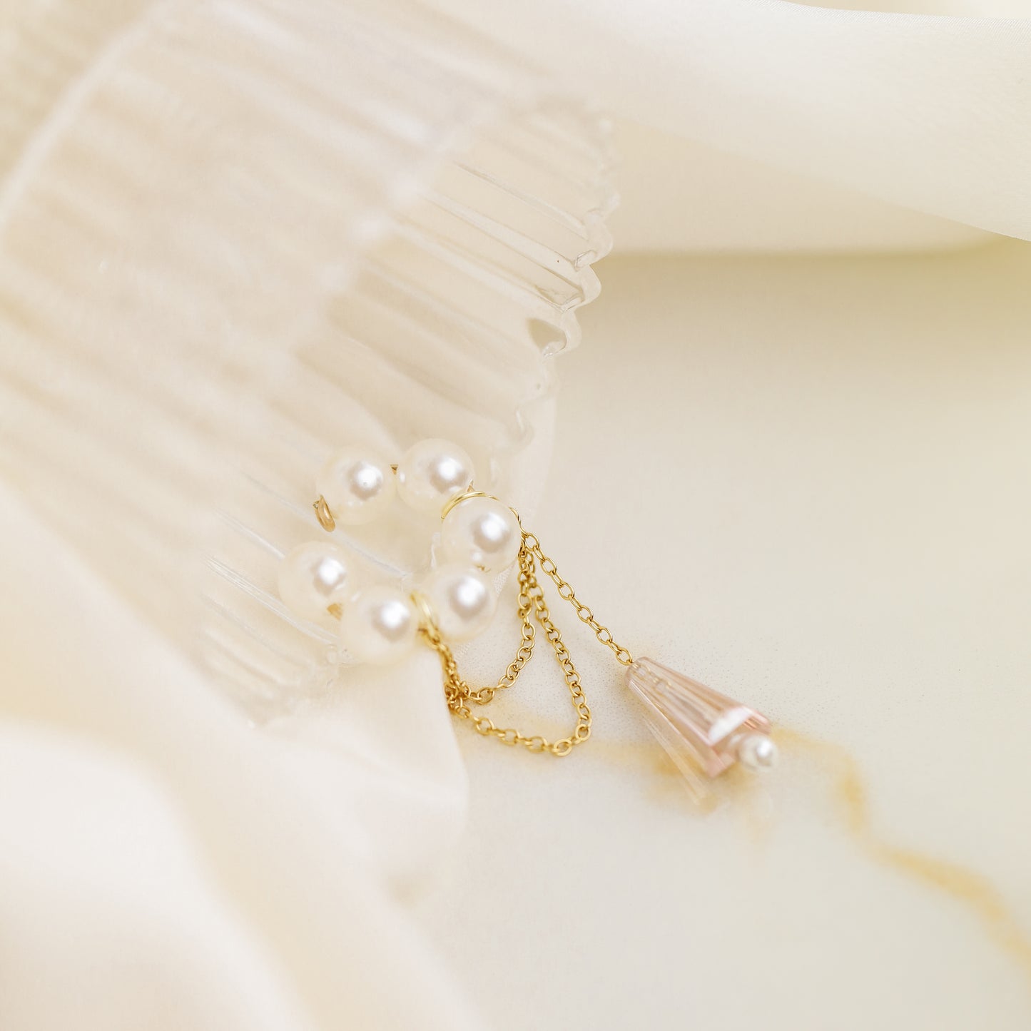 Dainty Pearl Ear Cuffs, Gold Filled Ear Climbers, Crystals and Pearls Tassel Ear Cuff, No Piercing Ear Wrap, Pearl Dangle Ear Cuffs