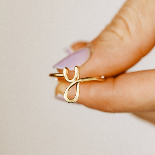 Lowercase Cursive Letter Y Ring
