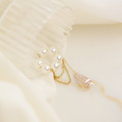 Dainty Pearl Ear Cuffs, Gold Filled Ear Climbers, Crystals and Pearls Tassel Ear Cuff, No Piercing Ear Wrap, Pearl Dangle Ear Cuffs