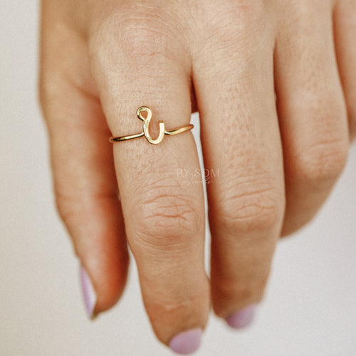 Gold Letter I Ring • Personalized Adjustable Ring • Letter Initial Rings • BYSDMJEWELS