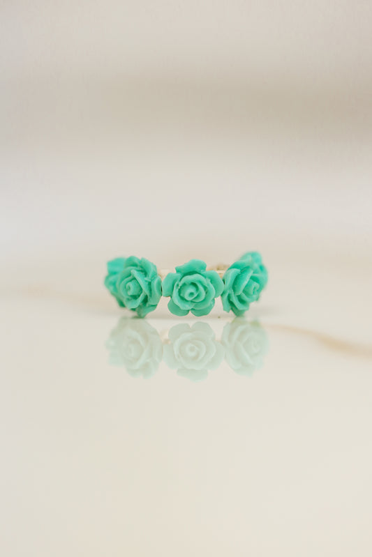 White Resin Rose Flower Ear Cuff in Sterling Silver, Gold or Rose Gold Filled, Simple Piercing Free Earrings, Turquoise Cuff, Pink Ear Cuff