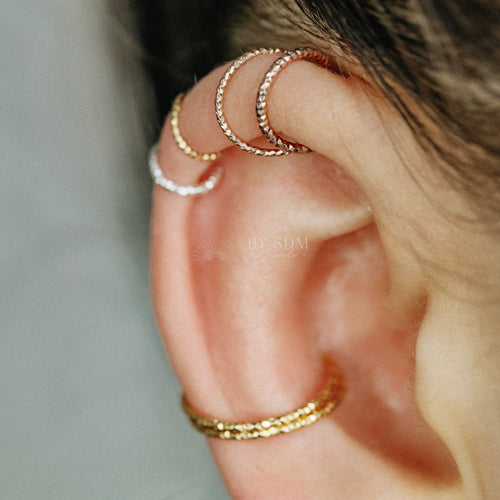 Helix Earring Cartilage Piercing Diamond Cut Helix Hoop Silver Helix Hoop Earrings Helix Top Ear Earring Tragus Earring Gold Conch Earring