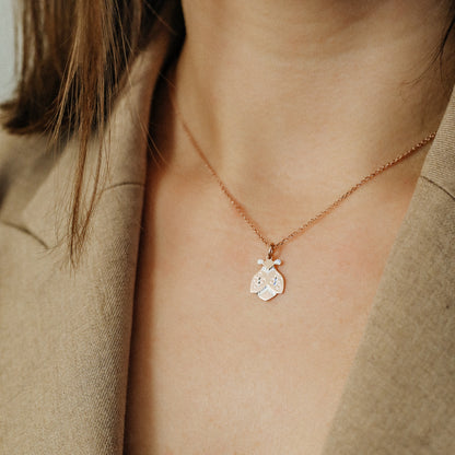 Dainty Ladybug Necklace: Diamond Cut Charm, Sterling Silver, Gold/Rose Gold
