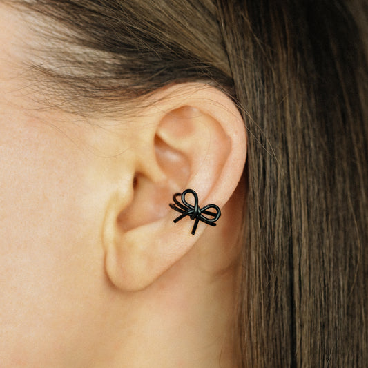 Dainty Bow Ear Cuff Earring, No Piercing Required, Black Bow Knot Ear Cuff