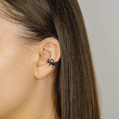 Dainty Bow Ear Cuff Earring, No Piercing Required, Black Bow Knot Ear Cuff