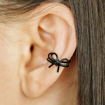 Dainty Bow Ear Cuff Earring, No Piercing Required, Black Bow Knot Ear Cuff