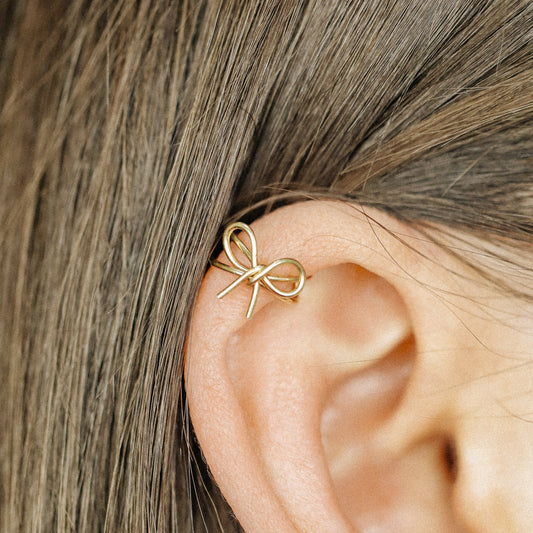 Dainty Bow Ear Cuff Earring, No Piercing Required, Black Bow Knot Ear Cuff