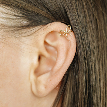 Dainty Bow Ear Cuff Earring, No Piercing Required, Black Bow Knot Ear Cuff