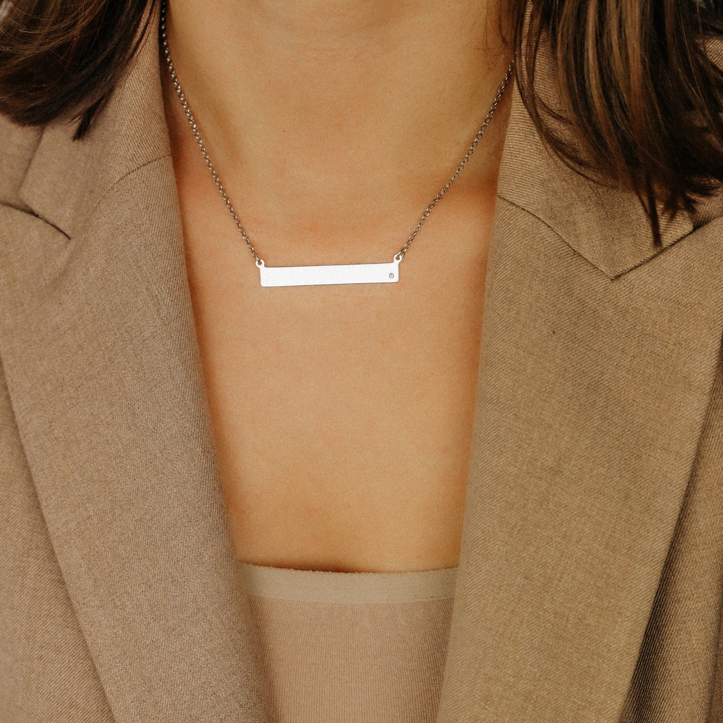 Sterling Silver Bar Necklace with Diamond • BYSDMJEWELS