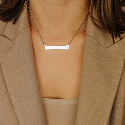 Sterling Silver Bar Necklace with Diamond • BYSDMJEWELS