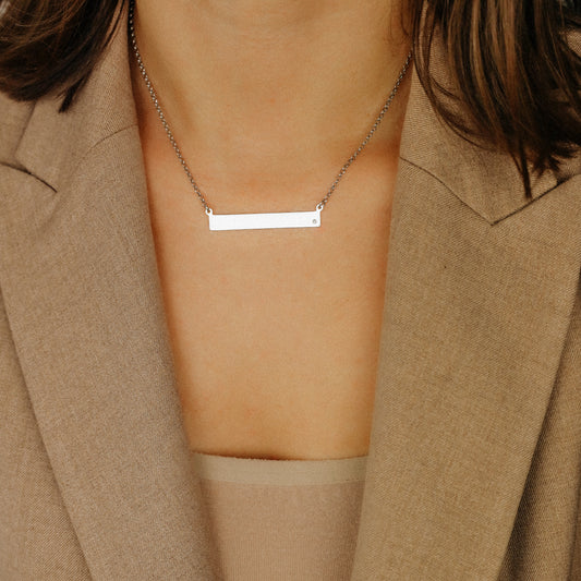 Sterling Silver Bar Necklace with Diamond • BYSDMJEWELS