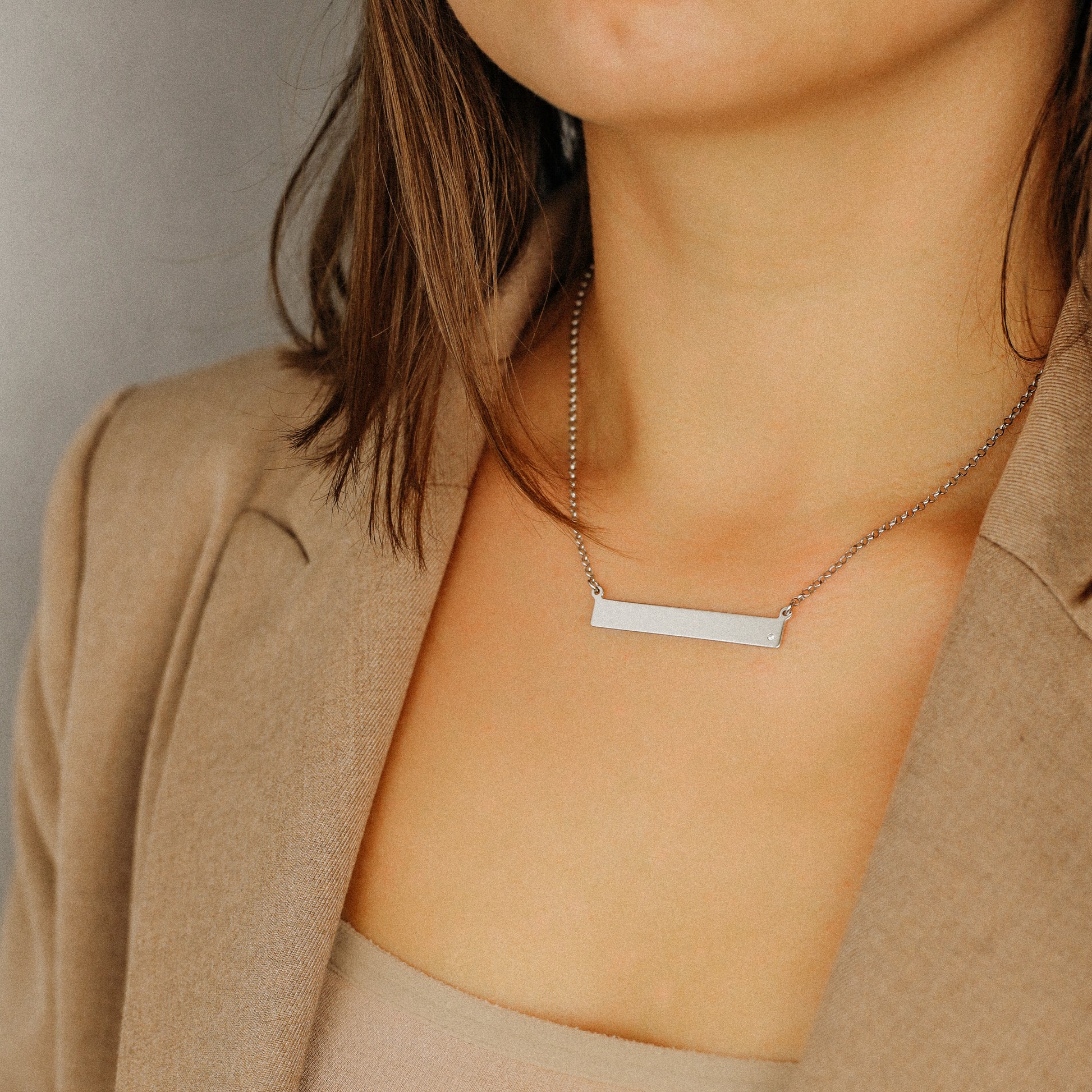 Sterling Silver Bar Necklace with Diamond • BYSDMJEWELS