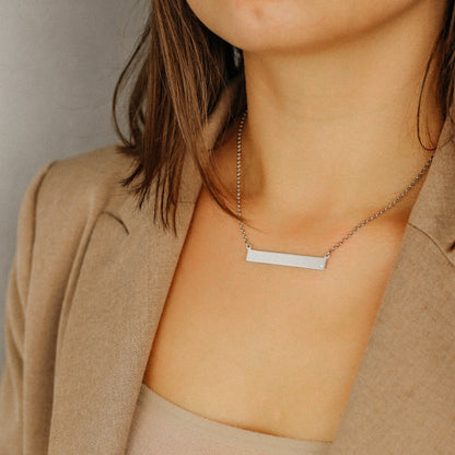 Sterling Silver Bar Necklace with Diamond • BYSDMJEWELS
