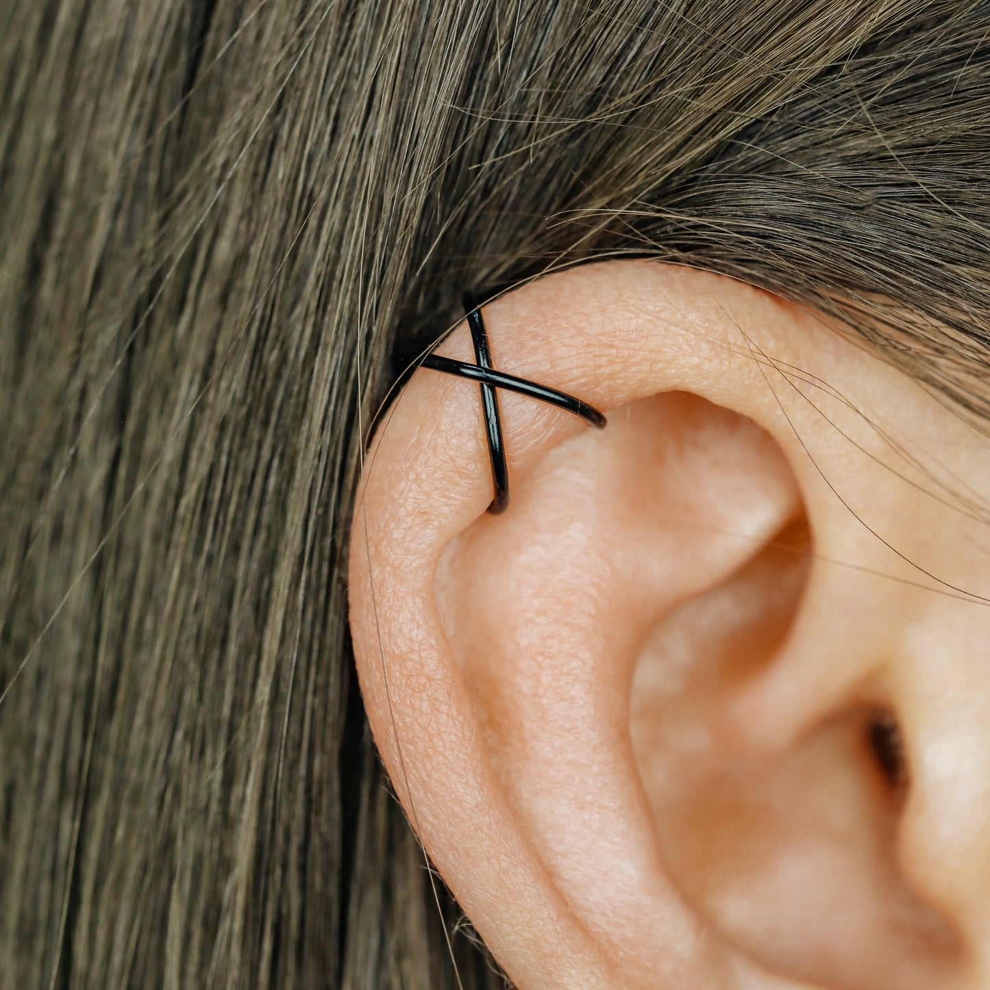 Black Set of 2 Ear Cuffs or Single On for Upper Ear, No Piercing Needed, Fake Cartilage Earring