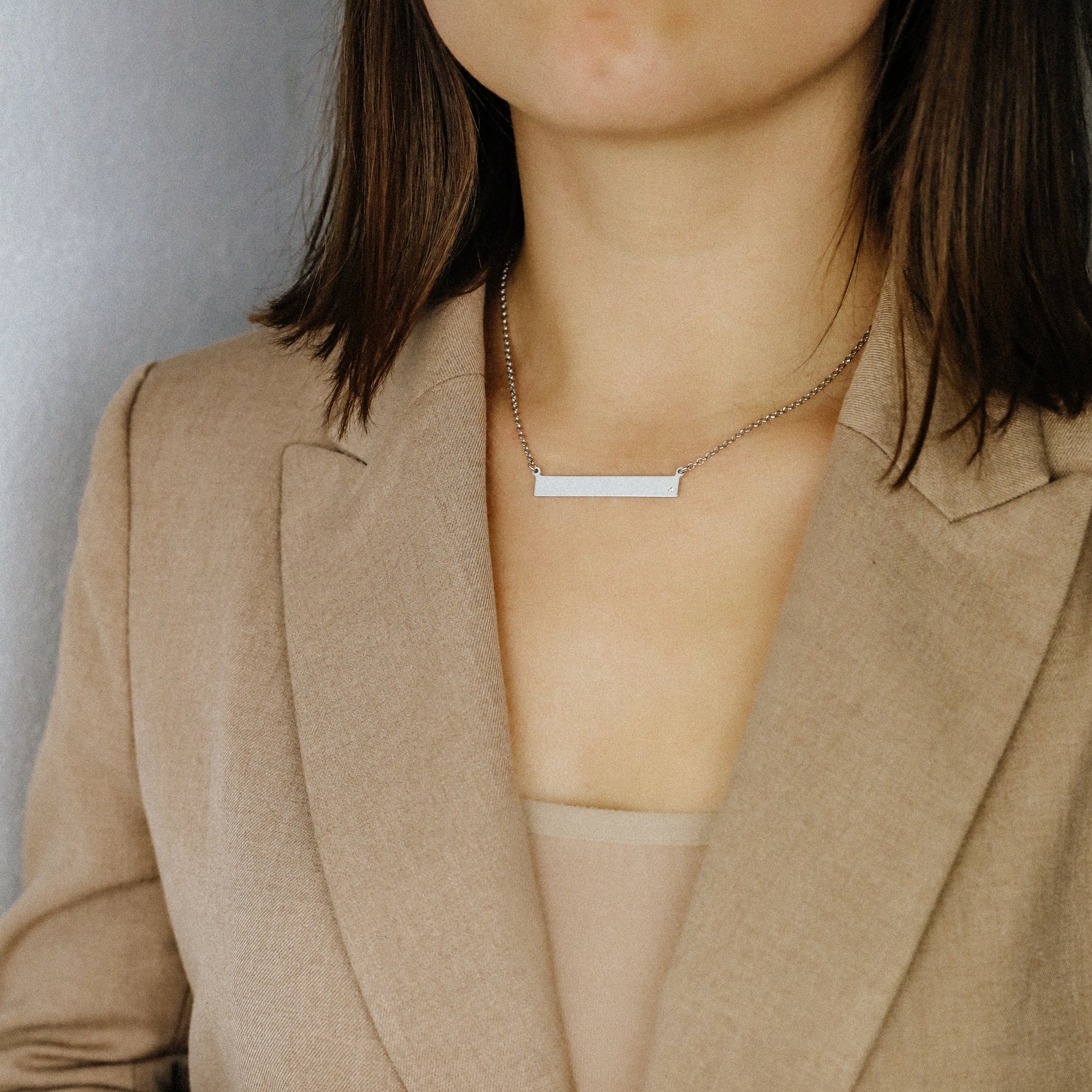 Sterling Silver Bar Necklace with Diamond • BYSDMJEWELS