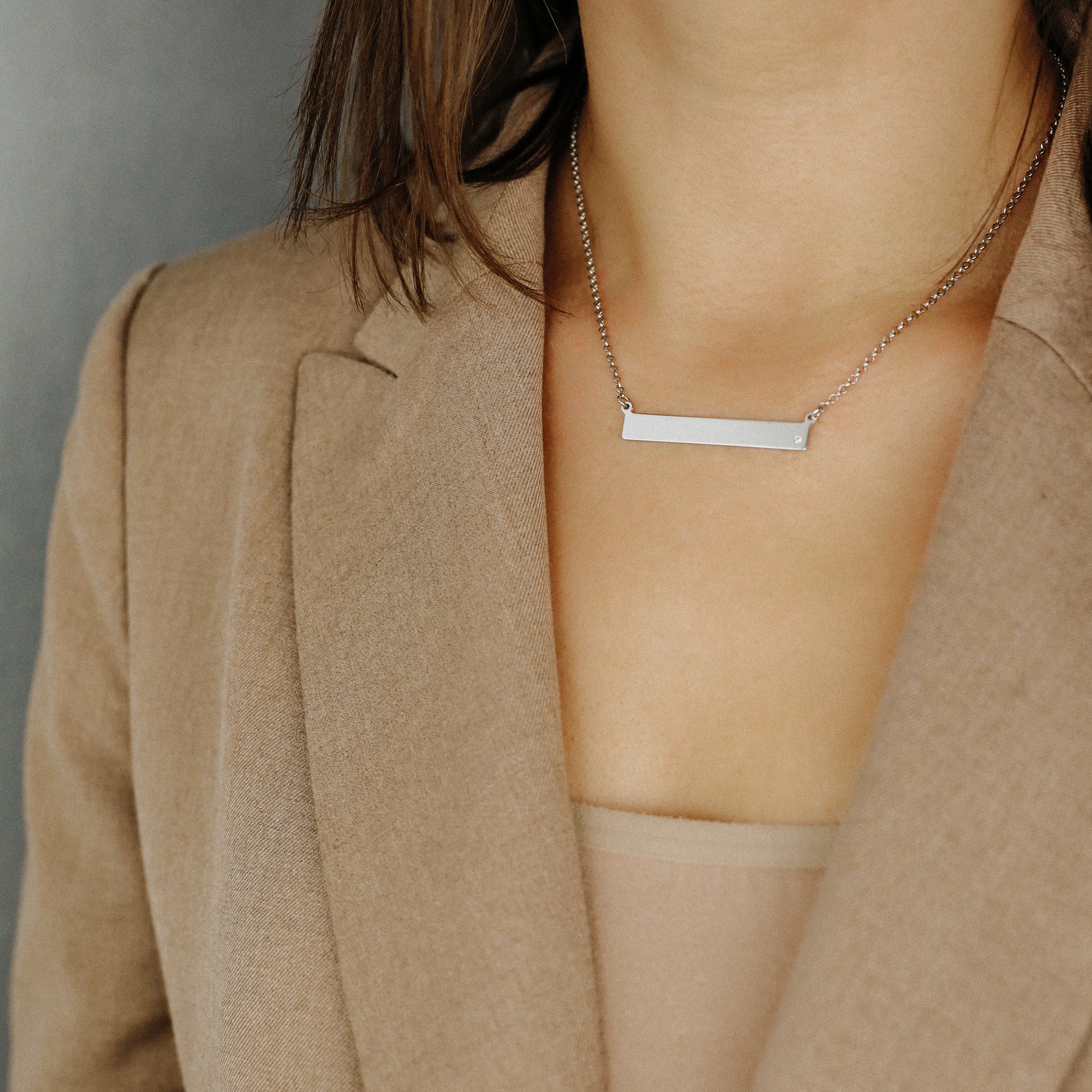 Sterling Silver Bar Necklace with Diamond • BYSDMJEWELS