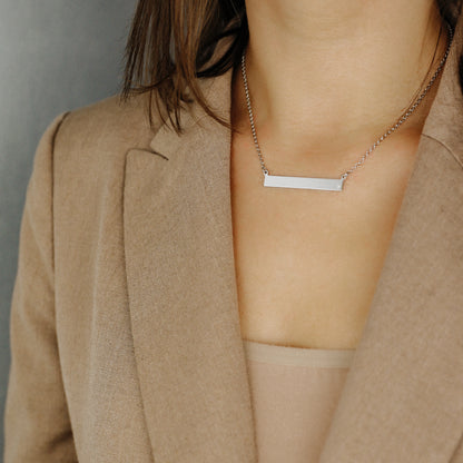 Sterling Silver Bar Necklace with Diamond • BYSDMJEWELS