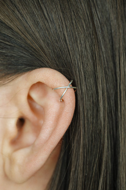 Silver Ear Cuff • No Piercing Criss-Cross Helix Cuff