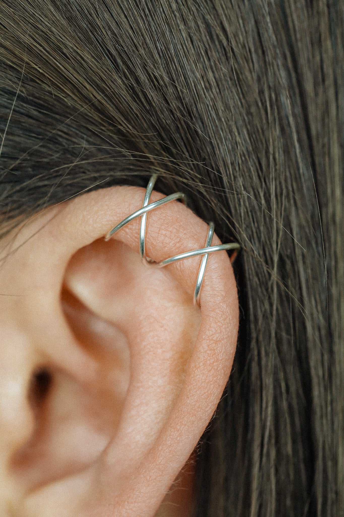Silver Ear Cuff • No Piercing Criss-Cross Helix Cuff