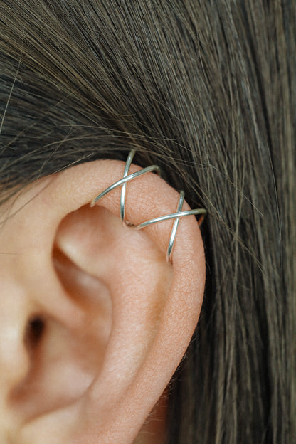 Silver Ear Cuff • No Piercing Criss-Cross Helix Cuff