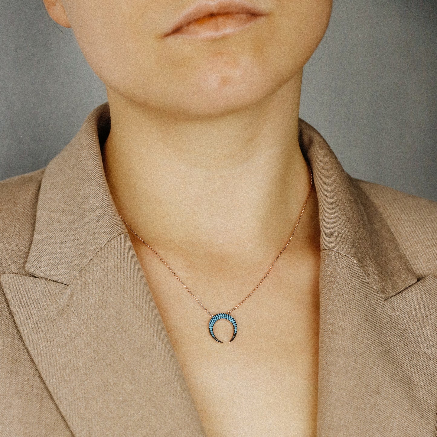 Turquoise Pave Horn Necklace