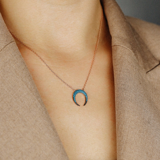 Turquoise Pave Horn Necklace