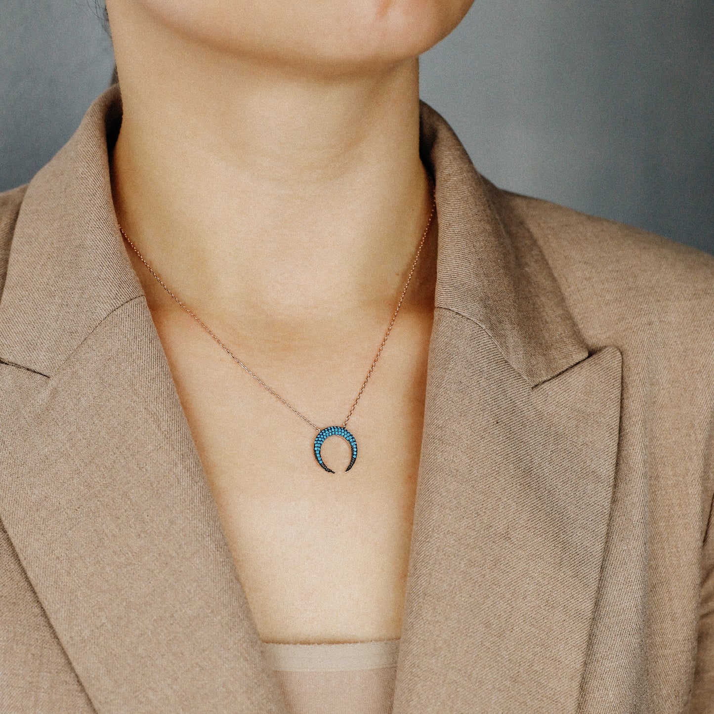 Turquoise Pave Horn Necklace