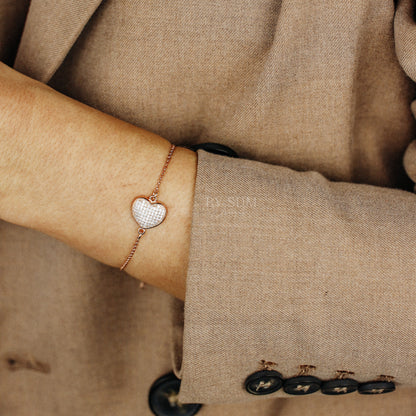 Love Heart Pave Bracelet • 925 Sterling Silver • BYSDMJEWELS