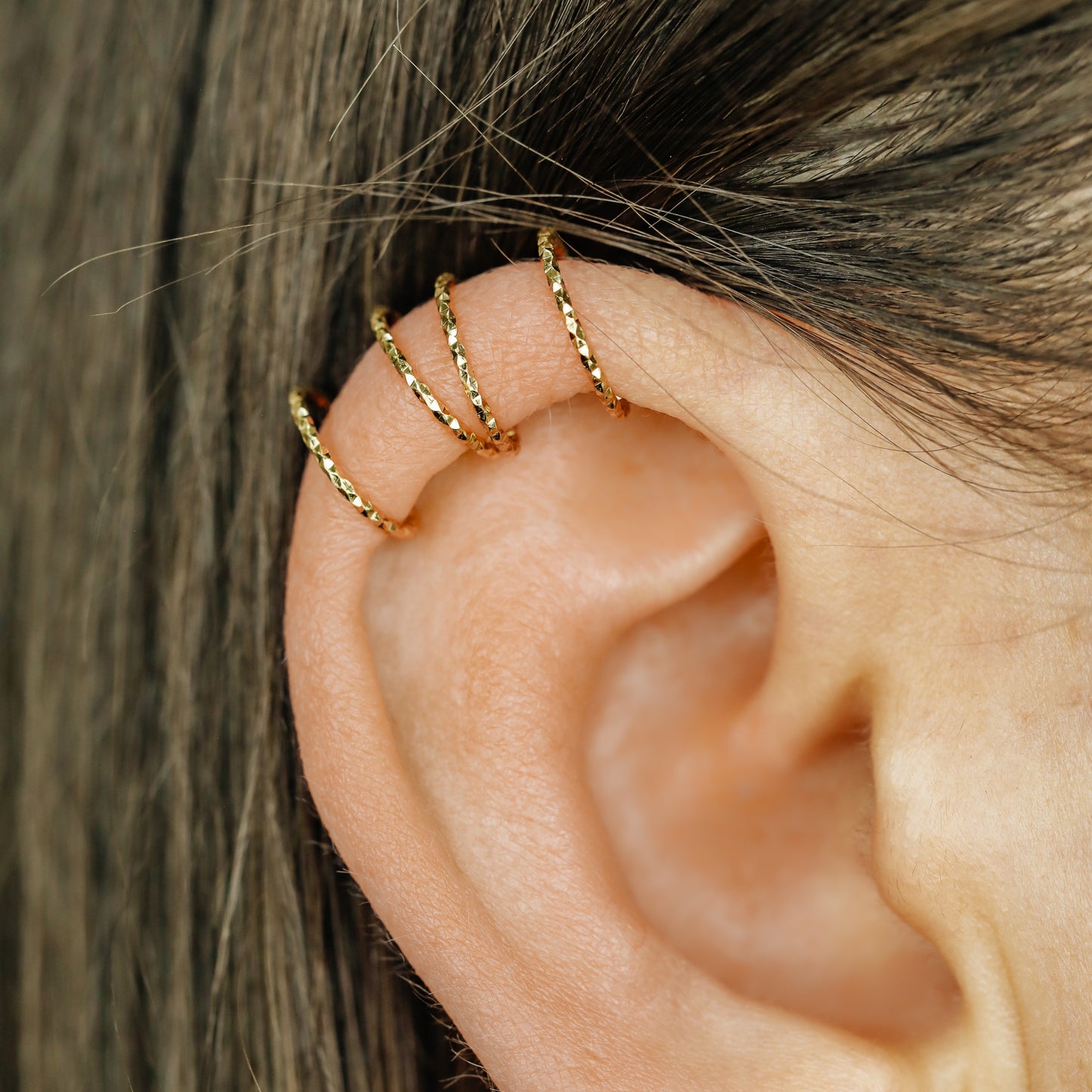 Set of 2 Ear Cuffs or Single On for Upper Ear, No Piercing Needed, Fake Cartilage Earring
