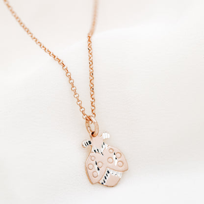 Dainty Ladybug Necklace: Diamond Cut Charm, Sterling Silver, Gold/Rose Gold