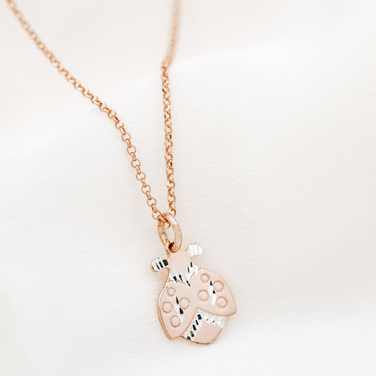 Dainty Ladybug Necklace: Diamond Cut Charm, Sterling Silver, Gold/Rose Gold