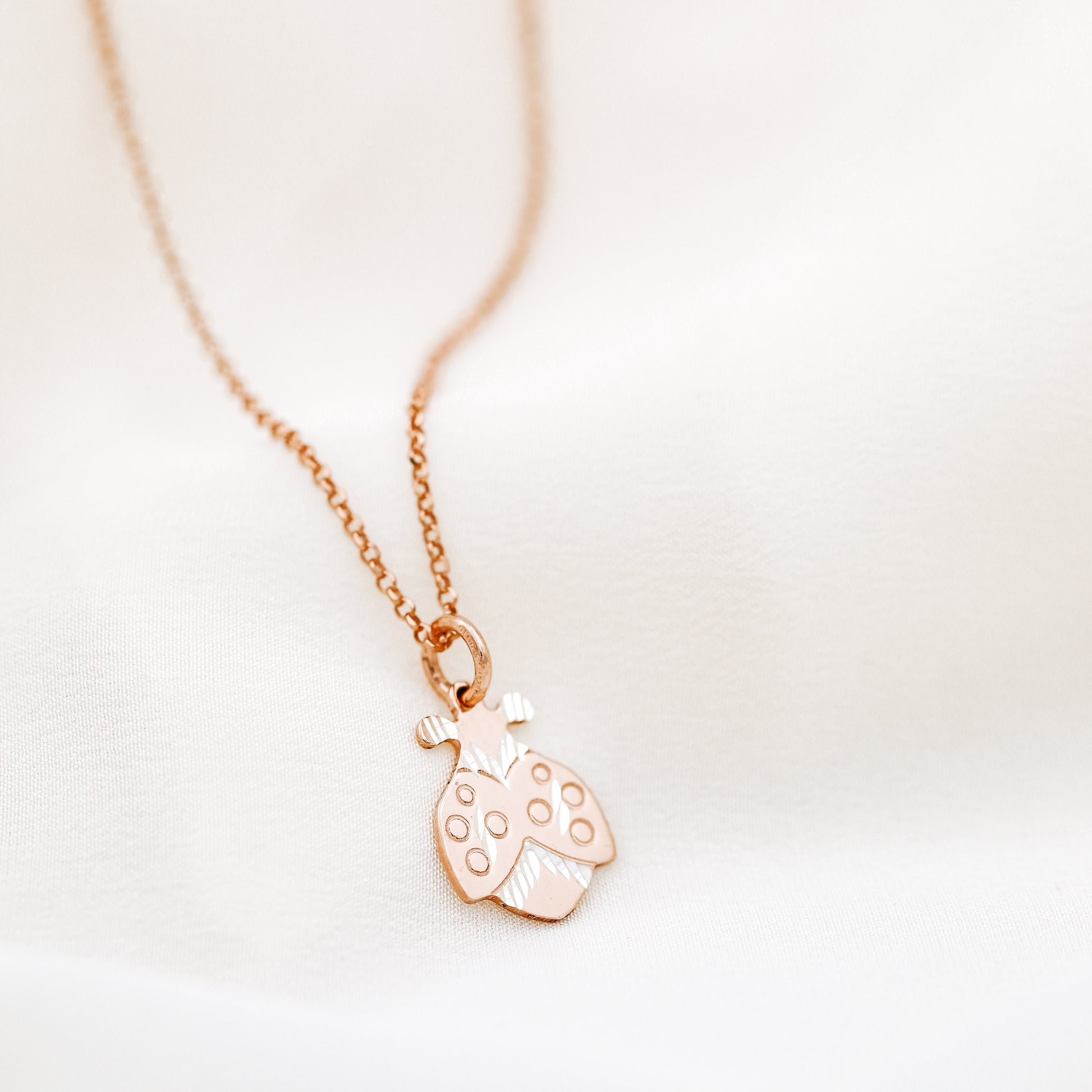 Dainty Ladybug Necklace: Diamond Cut Charm, Sterling Silver, Gold/Rose Gold